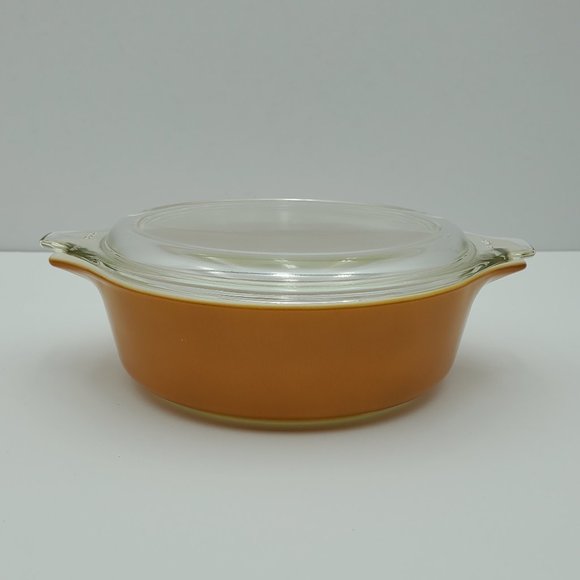 Pyrex Old Orchard 1 Pint Casserole Dish Glass Lid Butterscotch 471 Baking Dish - Picture 2 of 11
